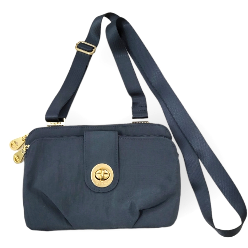 Baggallini Toronto Double Zip Crossbody Charcoal Grey Nylon